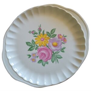 Vtg 40s WS George Romance Tab Handle Cake Plate Floral Gold Rim #B8750